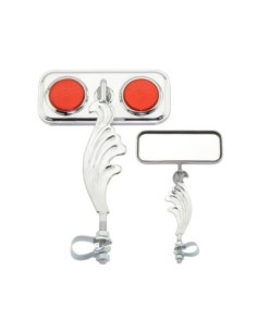 Rectangle Wing Mirror Chrome Left Red Reflectors.